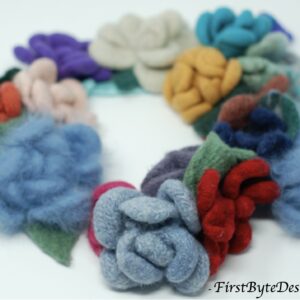 knit felted wreath of flowers