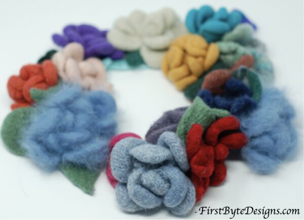 knit felted wreath of flowers