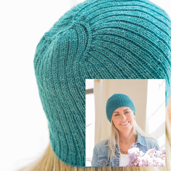 aqua green hat with swirled shaping at the crown