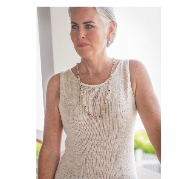 sparkly ivory tank top with cabled hem